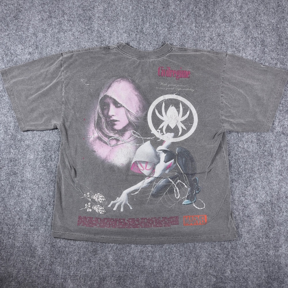 Civil Regime T-Shirt Mens Large Gray Marvel Spider-Gwen Graphic Vintage Wash